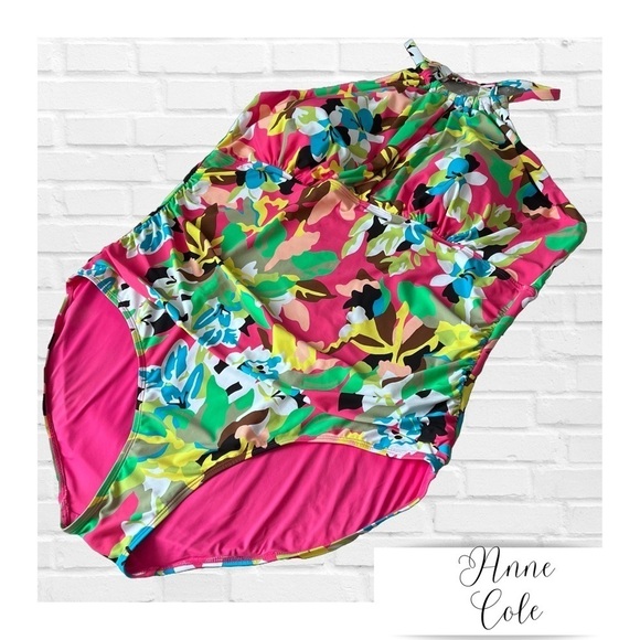 Anne Cole High Neck Key Hole Ruffled Straps One Piece Swimsuit Cabana Pa… - Picture 2 of 15